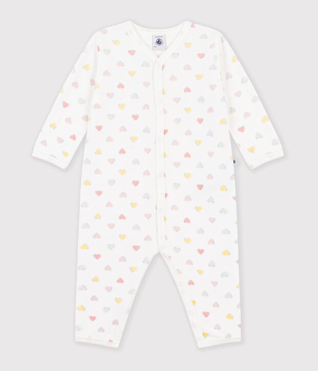 Pijama de terciopelo sin pies con estampado de corazones para beb&eacute; blanco/multicolor