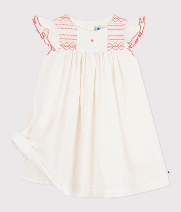 Vestido infantil de algod&oacute;n de manga corta blanco