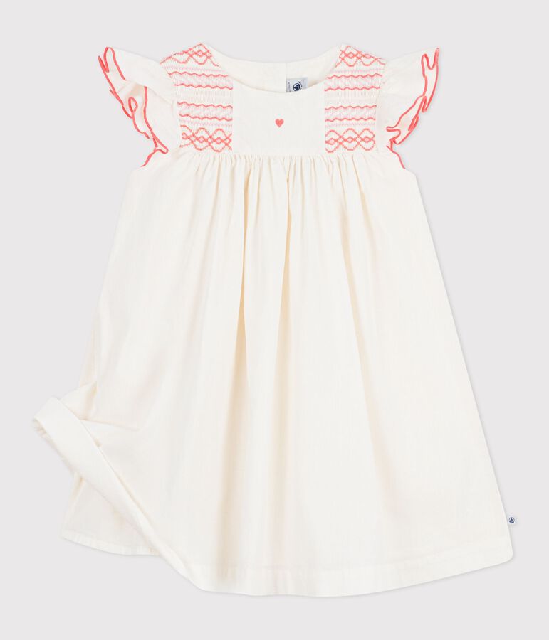 Vestido infantil de algod&oacute;n de manga corta blanco