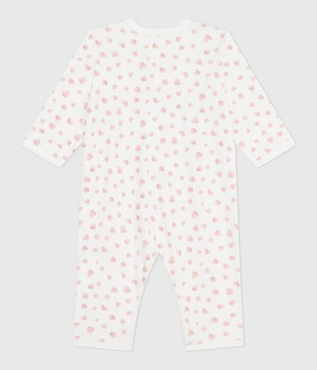 Pijama sin pies de algod&oacute;n estampado para beb&eacute; blanco/rosa