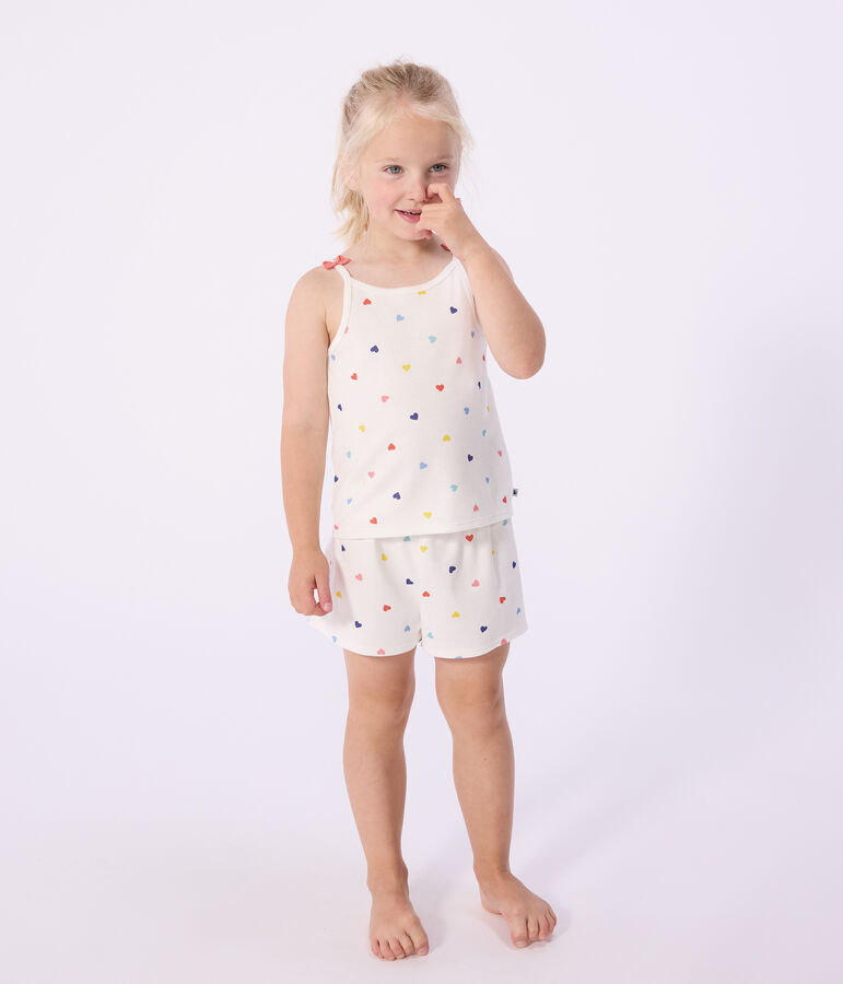 Pijama corto infantil de algod&oacute;n con tirantes y estampado de corazones blanco/multicolor