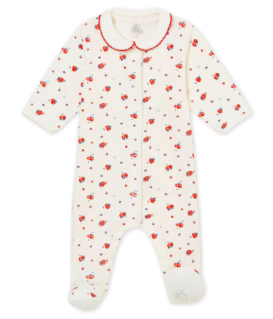 Pijama para bebé niña en punto 1x1 afelpado estampado blanco MARSHMALLOW/blanco MULTICO