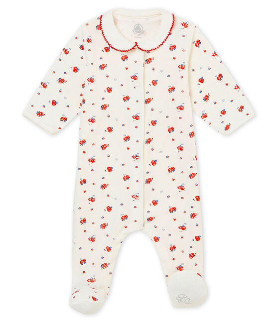 Pijama para bebé niña en punto 1x1 afelpado estampado blanco MARSHMALLOW/blanco MULTICO