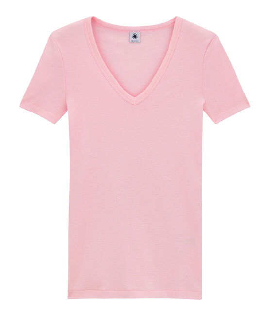 Camiseta con cuello en pico, de punto original, para mujer rosa BABYLONE
