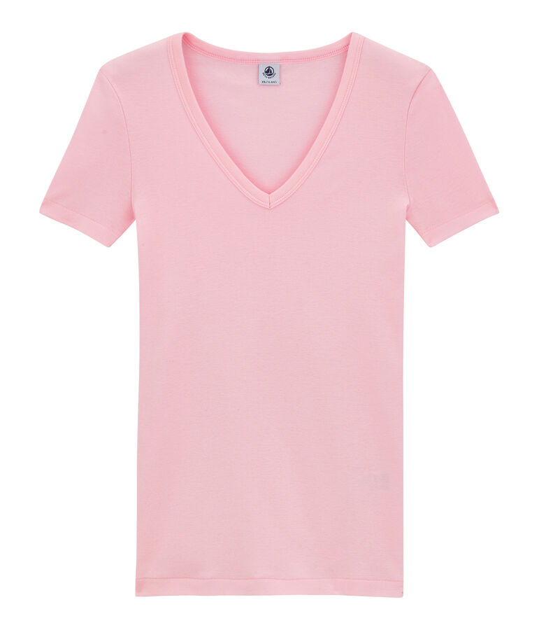 Camiseta con cuello en pico, de punto original, para mujer rosa BABYLONE