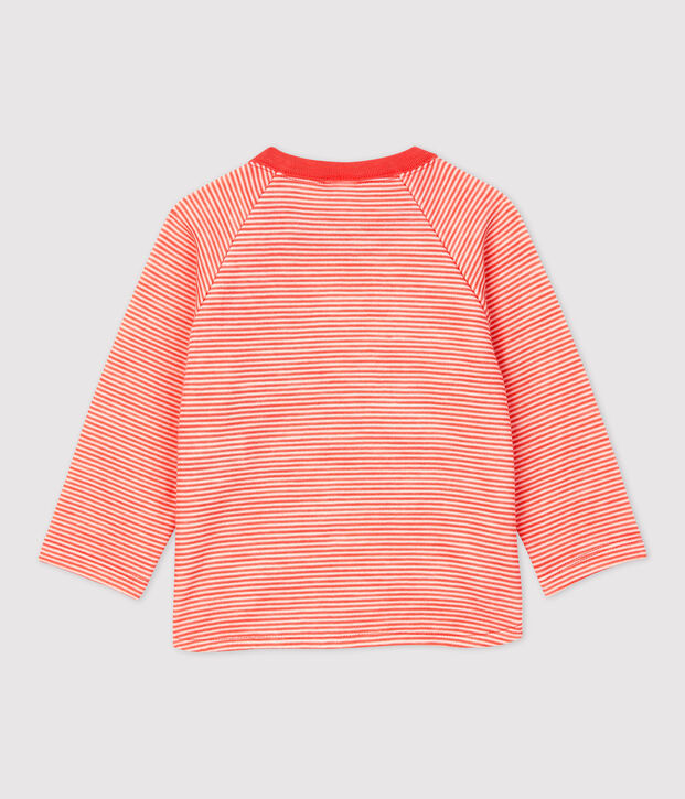 Camiseta de lana y algod&oacute;n de beb&eacute;. naranja/blanco