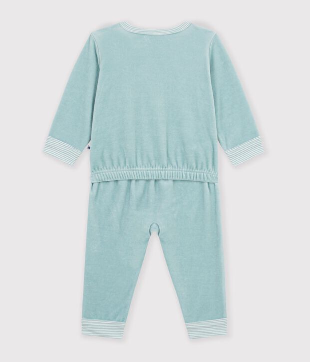 Pijama liso de terciopelo con abertura sin botones de presi&oacute;n para beb&eacute; verde