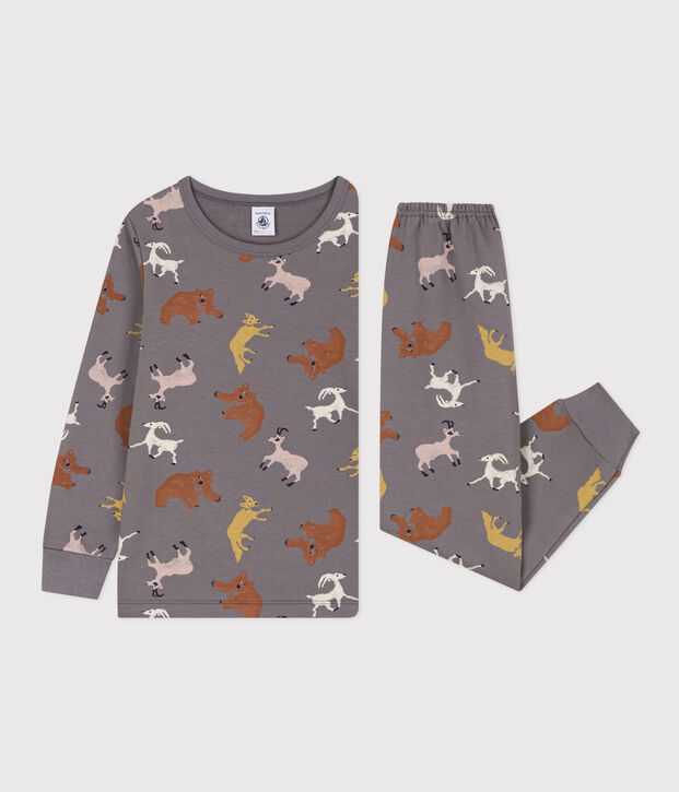 Pijama de felpa con animales para ni&ntilde;o/ni&ntilde;a gris/multicolor