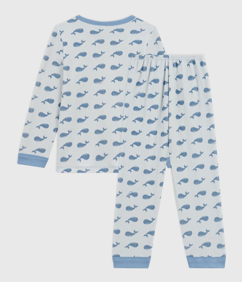 Pijama infantil de terciopelo con estampado de ballenas azul/azul
