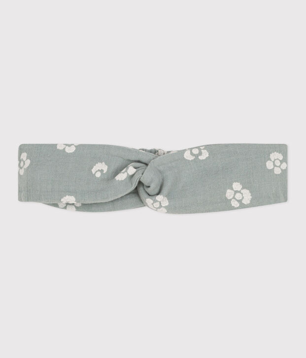 Diadema para beb&eacute; en gasa de algod&oacute;n con estampado de flores verde/blanco