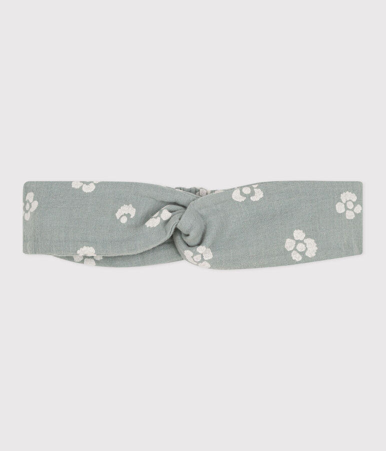 Diadema para beb&eacute; en gasa de algod&oacute;n con estampado de flores azul PAUL/blanco MARSHMALLOW