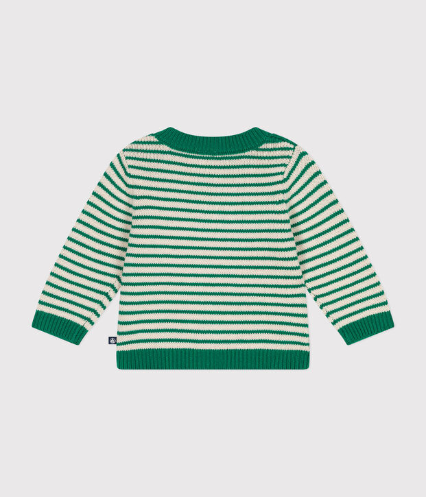 Jersey de punto tricotado de lana y algod&oacute;n para beb&eacute; verde/crudo