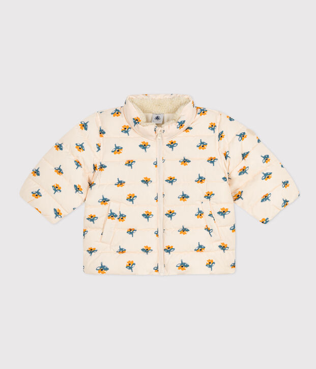 Abrigo estampado con capucha retr&aacute;ctil de beb&eacute; crudo/multicolor