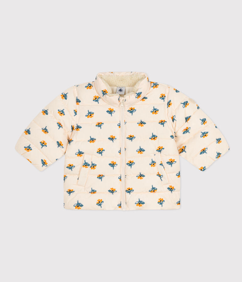 Abrigo estampado con capucha retr&aacute;ctil de beb&eacute; crudo/multicolor