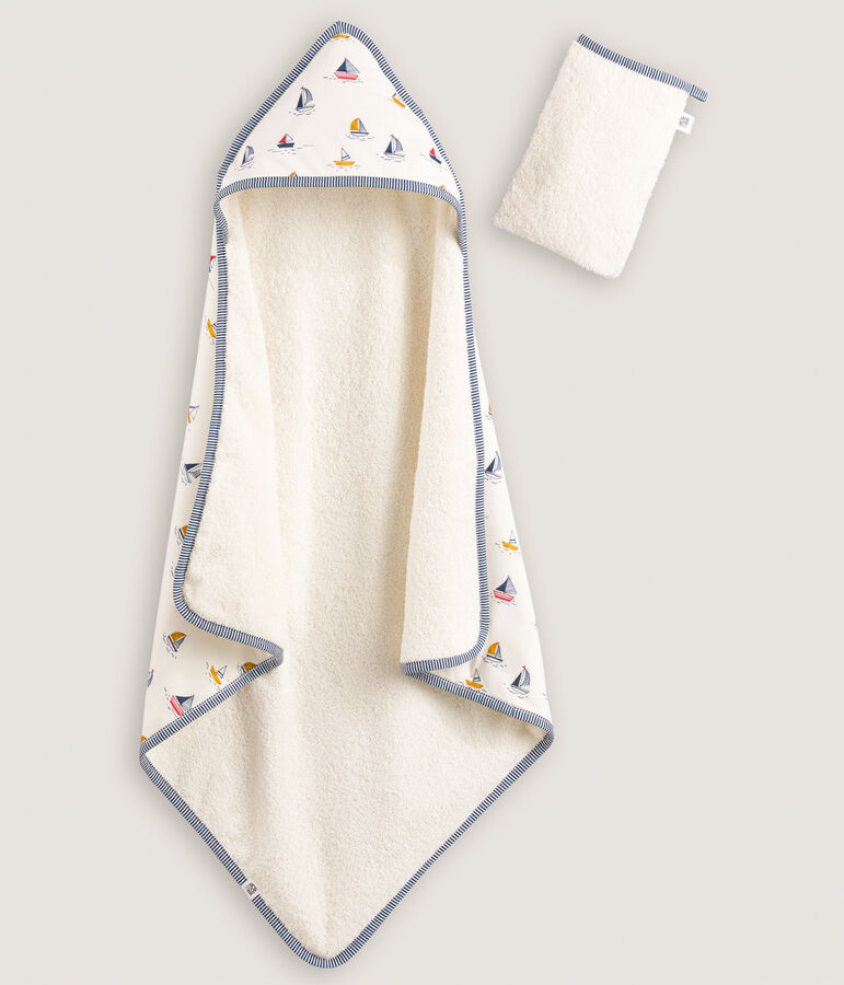Toalla de ba&ntilde;o y manopla para beb&eacute; con estampado marino blanco MARSHMALLOW/azul MEDIEVAL/ MULTICO