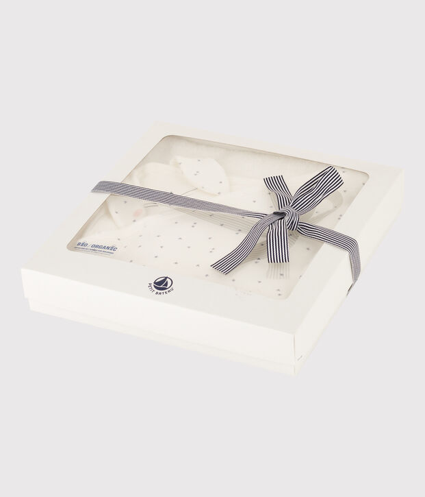 Capa de ba&ntilde;o y doudou de algod&oacute;n blanco/gris