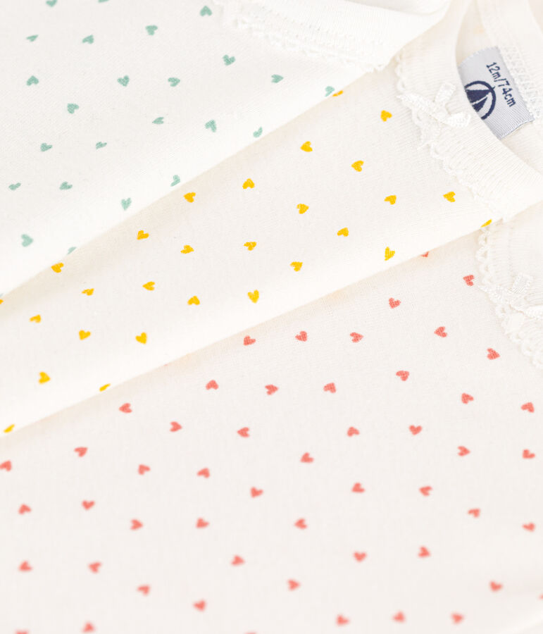 Juego de 3 bodis de manga corta de algod&oacute;n con corazones multicolor