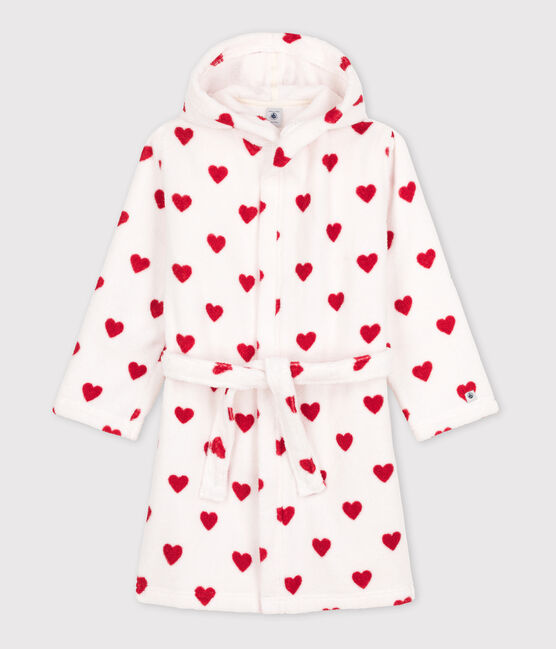 Albornoz de rizo con corazones para niño/niña blanco MARSHMALLOW/rojo TERKUIT