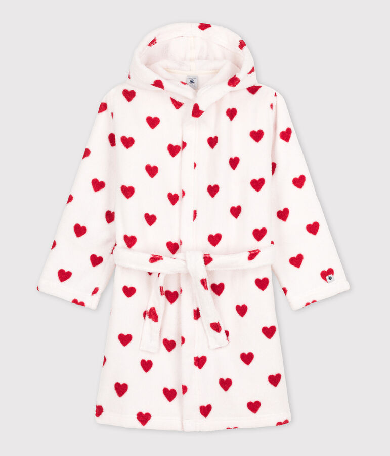 Albornoz de rizo con corazones para ni&ntilde;o/ni&ntilde;a blanco/rojo
