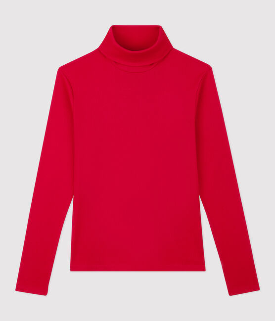 Camiseta de cuello alto emblemática de algodón de mujer rojo TERKUIT