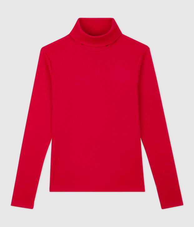 Camiseta de cuello alto emblem&aacute;tica de algod&oacute;n de mujer rojo