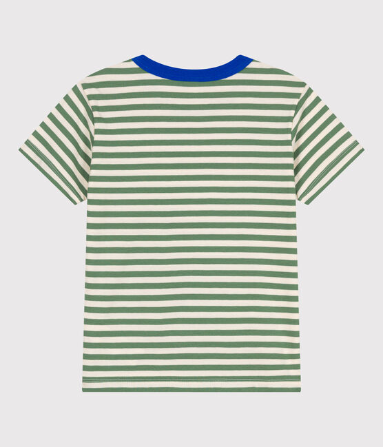 Camiseta infantil de manga corta de algodón con rayas verde PALMERAIE/ AVALANCHE