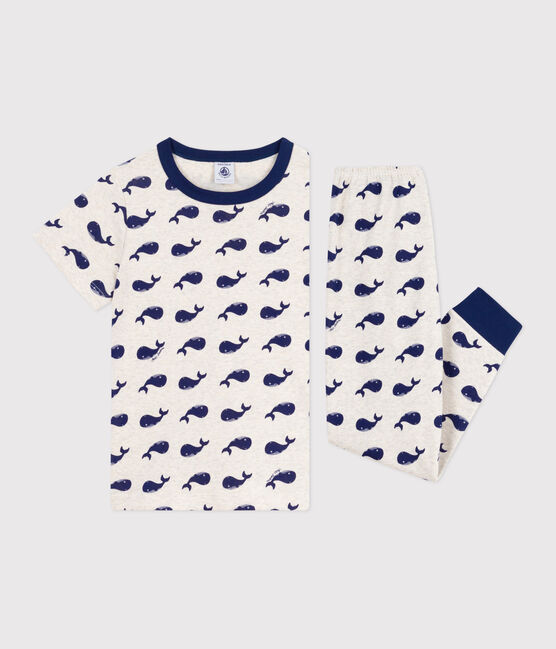 Pijama infantil de algodón de manga corta y pierna larga con estampado beige MONTELIMAR/azul MEDIEVAL