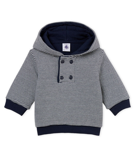 Sudadera con capucha enguatada de rayas para bebé niño azul SMOKING/blanco MARSHMALLOW