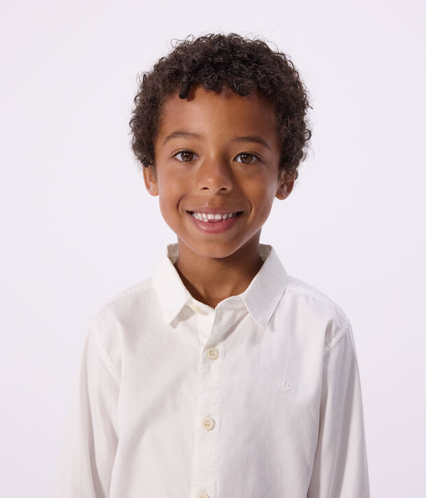 Camisa de algod&oacute;n de manga larga para ni&ntilde;o blanco