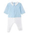 Pelele blusa bi-materia bebé niño azul TOUDOU/blanco ECUME