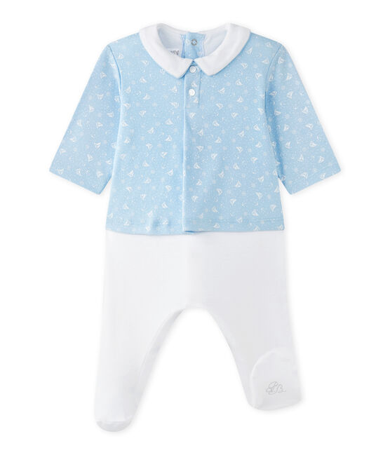 Pelele blusa bi-materia bebé niño azul TOUDOU/blanco ECUME