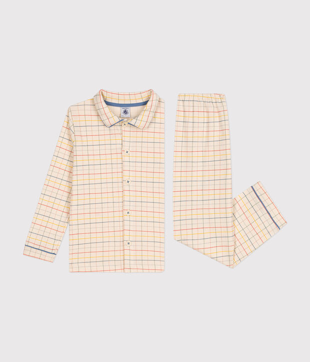 Pijama infantil de algod&oacute;n con estampado de cuadros crudo/multicolor