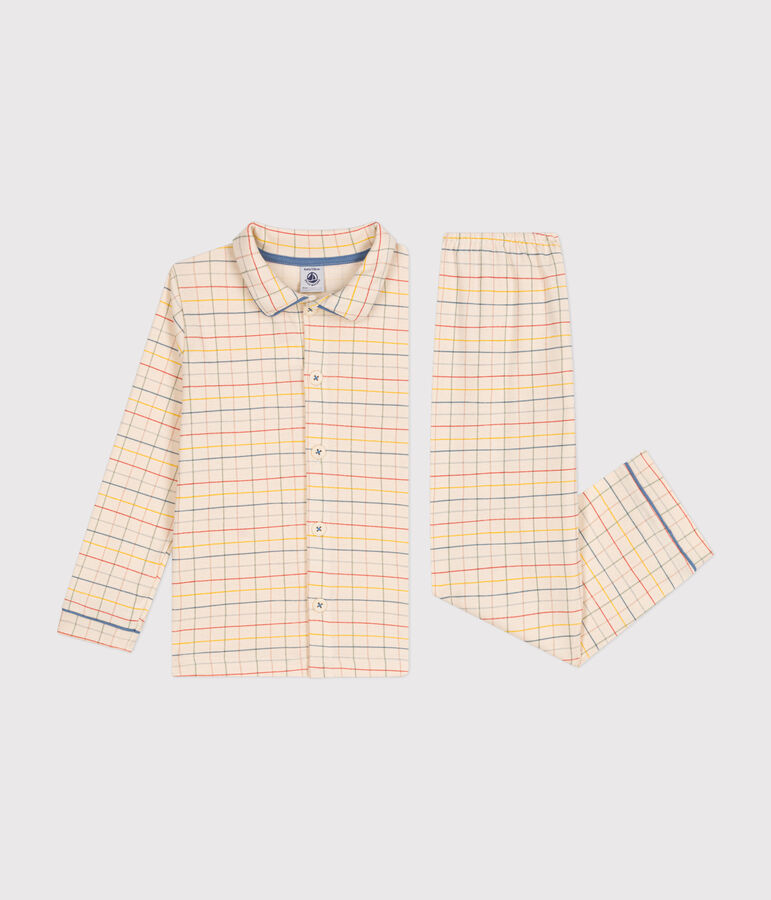 Pijama infantil de algod&oacute;n con estampado de cuadros crudo/multicolor