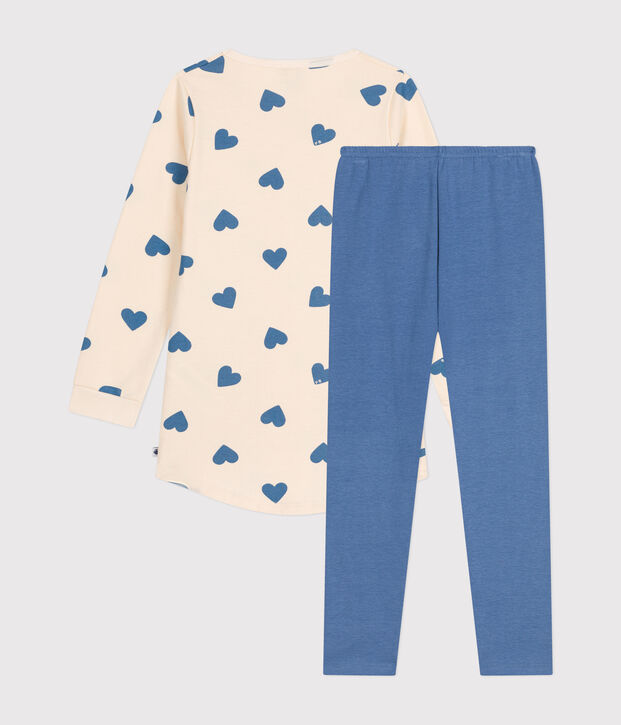 Camis&oacute;n infantil de felpa cepillada con estampado de corazones azul/crudo