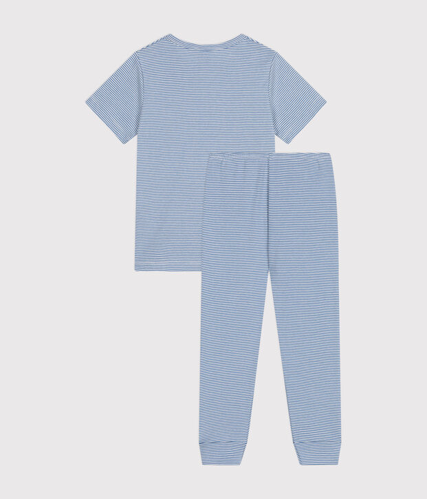 Pijama infantil de algod&oacute;n a rayas azul/blanco