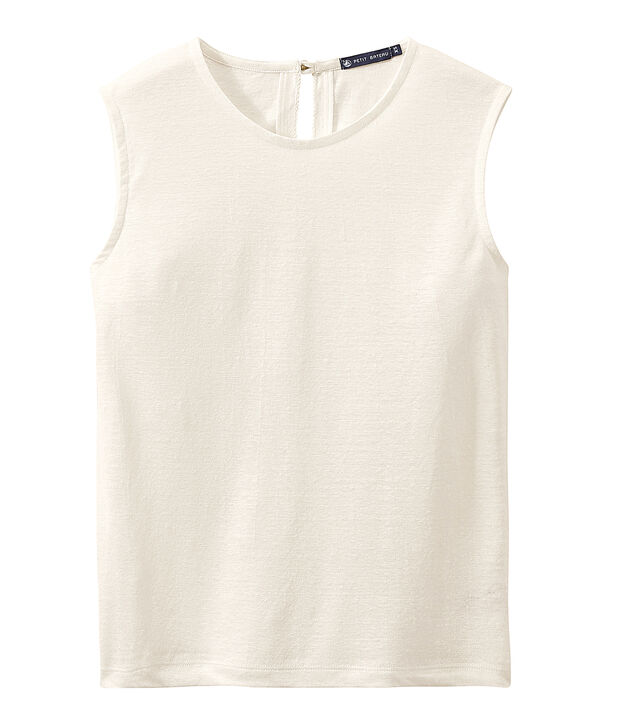 Camiseta sin mangas de lino para mujer blanco
