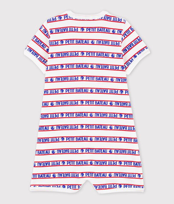 Pelele corto de algodón de Petit Bateau de bebé blanco MARSHMALLOW/rojo TERKUIT/ MULTICO