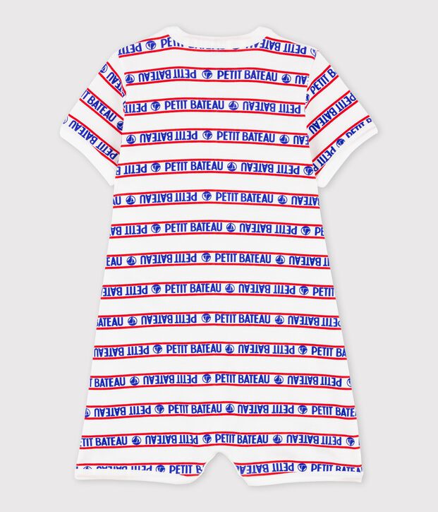 Pelele corto de algod&oacute;n de Petit Bateau de beb&eacute; blanco/rojo/multicolor