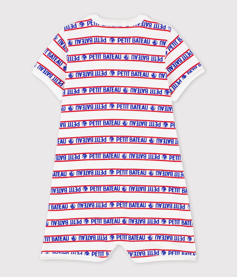 Pelele corto de algod&oacute;n de Petit Bateau de beb&eacute; blanco MARSHMALLOW/rojo TERKUIT/ MULTICO
