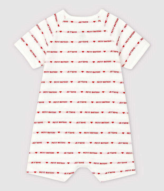 Mono corto Petit Bateau con Je t'aime de jacquard de algod&oacute;n ecol&oacute;gico blanco/rojo