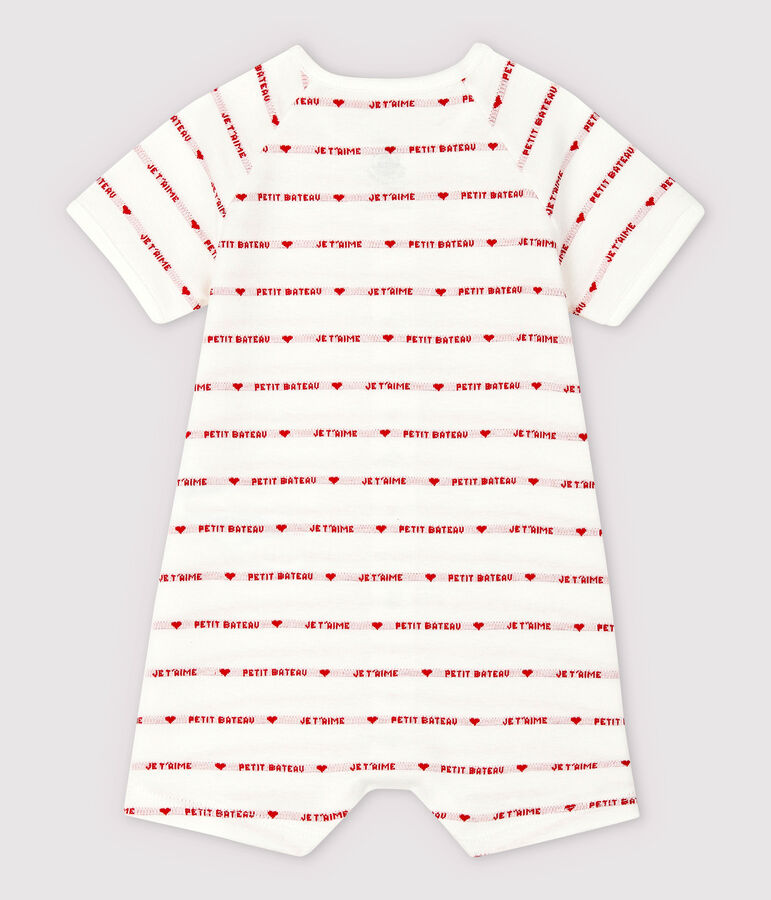 Mono corto Petit Bateau con Je t'aime de jacquard de algod&oacute;n ecol&oacute;gico blanco/rojo