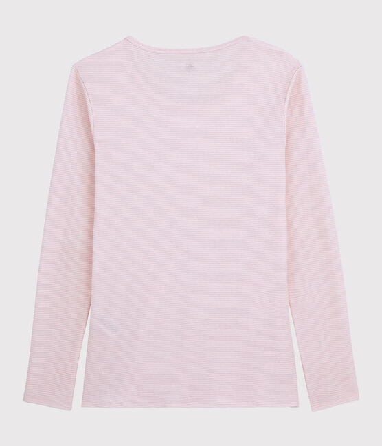 Camiseta de lana y algodón para mujer rosa CHARME/blanco MARSHMALLOW