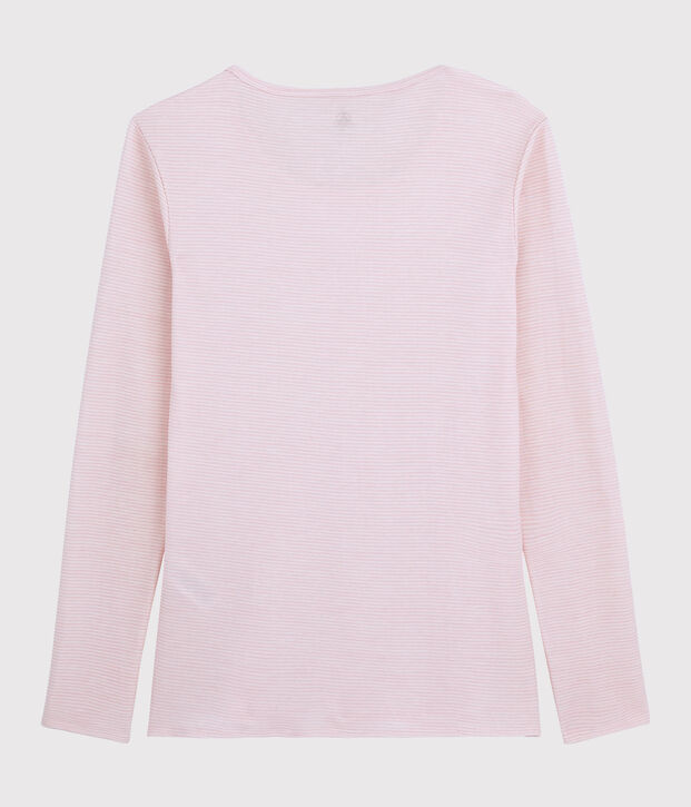 Camiseta de lana y algod&oacute;n para mujer rosa/blanco