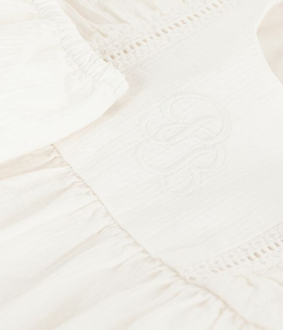 Vestido liso y bordado de algodón sin mangas y pololo para bebé blanco ECUME