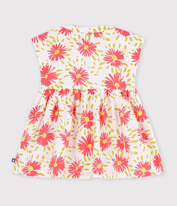 Vestido de algod&oacute;n estampado de manga corta para beb&eacute; blanco/multicolor