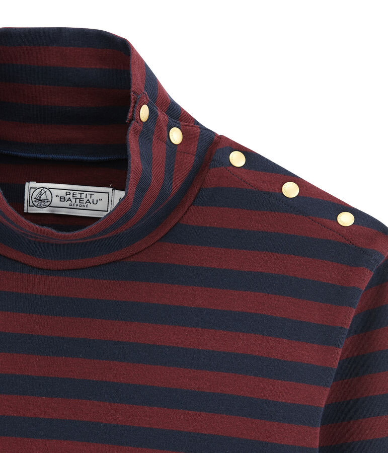 Camiseta de cuello alto para mujer azul/rojo