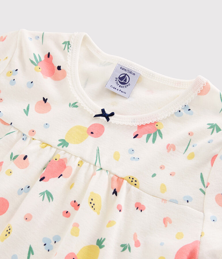 Pijama corto con estampado de frutas de verano de ni&ntilde;a de algod&oacute;n ecol&oacute;gico blanco/multicolor