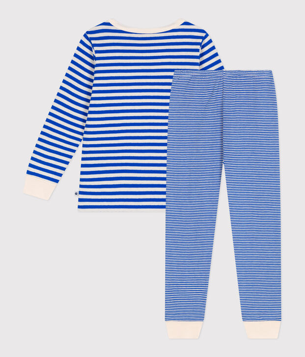 Pijama infantil de t&uacute;bico a rayas azul/crudo