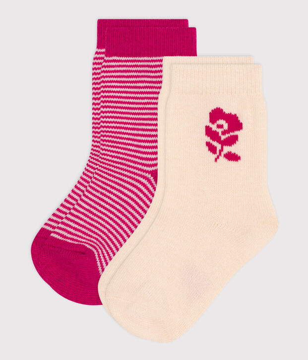 2 pares de calcetines de algod&oacute;n con flores para beb&eacute; multicolor