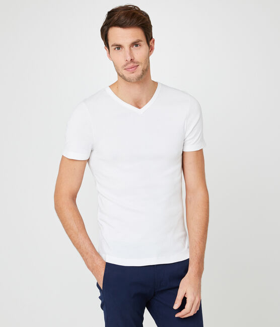 Camiseta manga corta de cuello pico para hombre blanco ECUME
